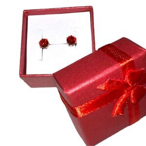 Ruby cz July birthday post earrings with 14k gold plated post. New